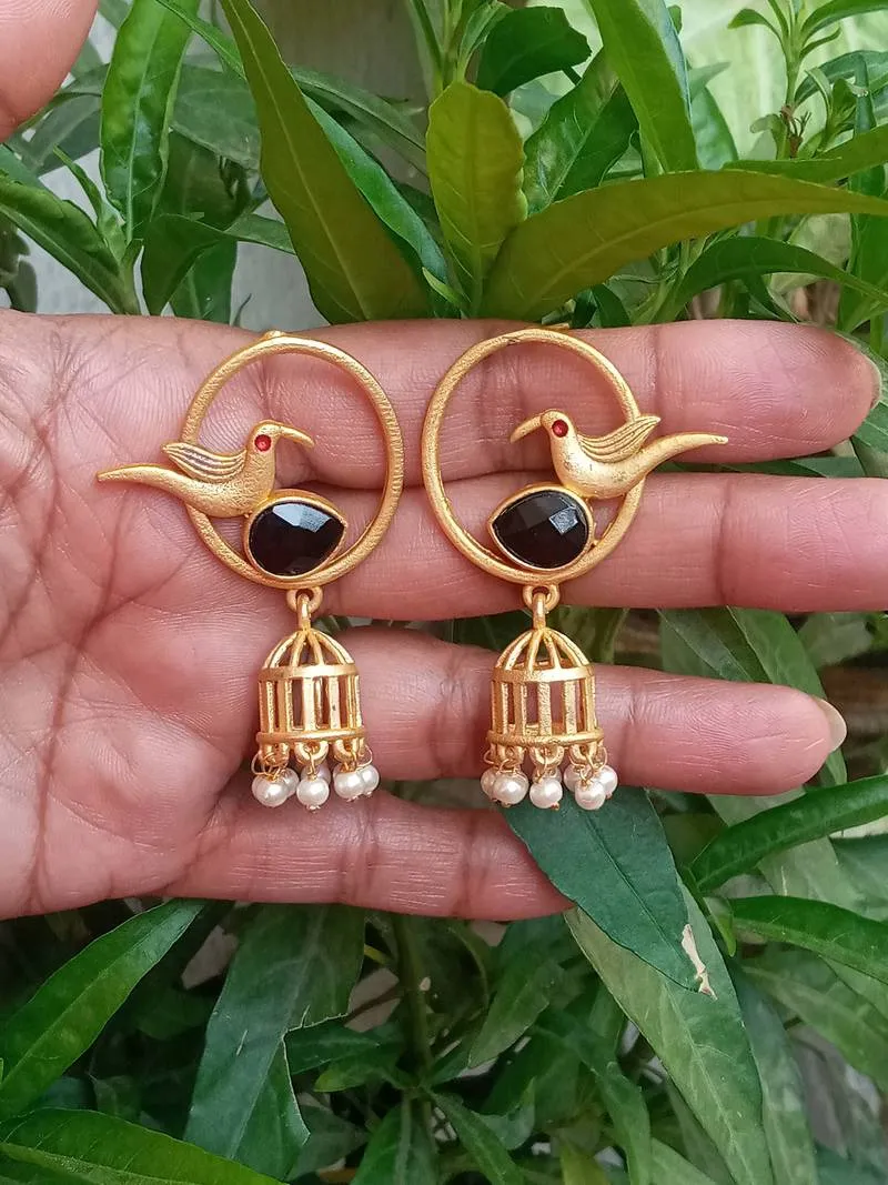 Handcrafted Jaipuri Monalisa Stone Bird Ethnic Stud Earrings